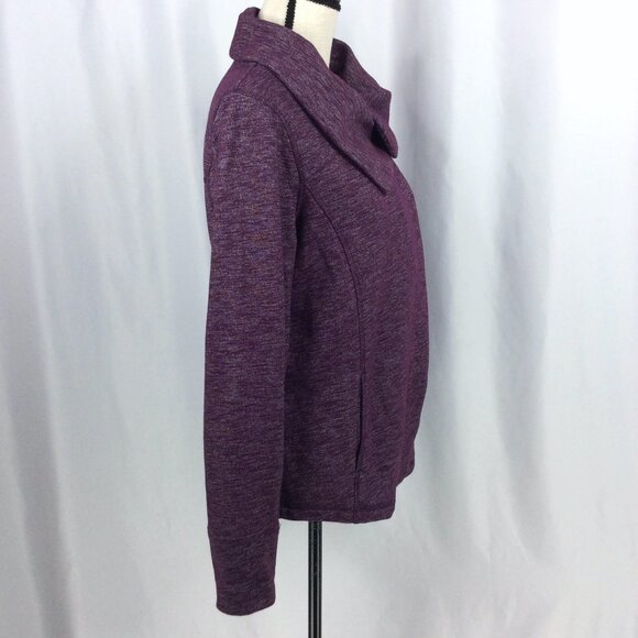 Eddie Bauer Cowl Neck Asymmetrical Open Sweatshirt Womens Size Large Mulberry - Picture 2 of 8
